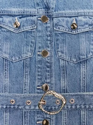 Zara Sleeveless Denim Button-Front Mini Dress in Blue with Belt thumbnail 8