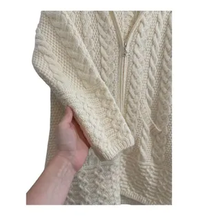 Aran Crafts 100% Merino Wool Chunky Cable Knit Hooded Sweater Zip Up Jac… thumbnail 3
