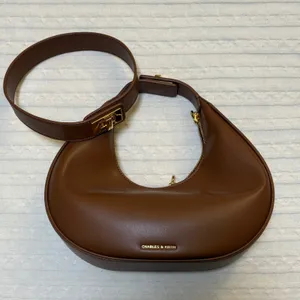 Charles & Keith Brown Curved Shoulder Hobo Bag Gold Hardware 3-in-1 thumbnail 2