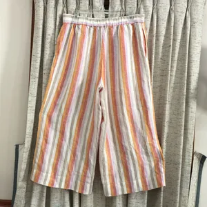 Lou & Grey for Loft Striped Linen Wide Leg Crop Pants thumbnail 7