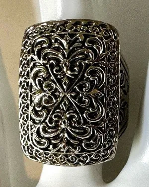 Silver tone large filagree cocktail ring thumbnail 1
