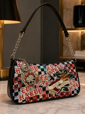 Ed Hardy Love Eternal Y2K Skull Rose Rhinestone Shoulder Bag NWT thumbnail 4
