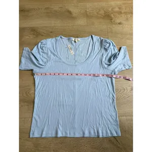 NWT Madewell puff‎ sleeve top scoop neck light blue summer supima cotton size XL thumbnail 6