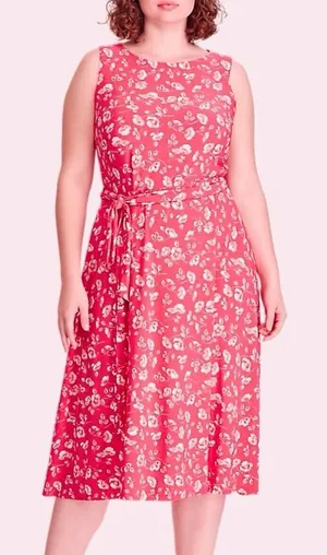 Ralph‎ Lauren Peach Floral Fit Flare Sleeveless Stretch Midi Dress Size 10 thumbnail 1