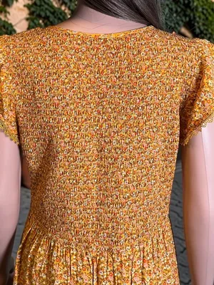 Luxology Smocked Floral Midi Dress Boho Cottagecore Large thumbnail 6