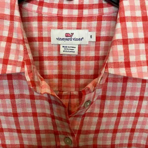 Vineyard Vines Gingham Plaid Pink &‎ Orange Pullover Blouse thumbnail 2