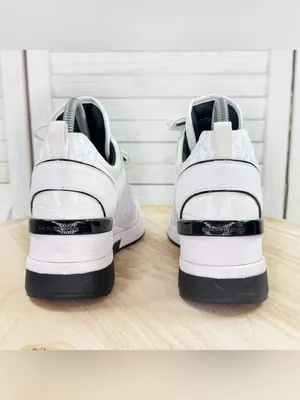 Michael Kors Georgie Logo Wedge Heel Leather Mid Top Sneakers White Black 8.5 thumbnail 6