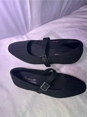 Skechers Black Mary Jane Pointed Ballet Flat with Buckle thumbnail 3