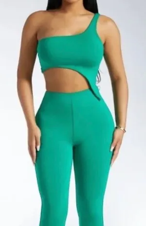 🆕 NWT Naked Wardrobe | Smooth Side Crop Top | Asymmetric | Green thumbnail 1