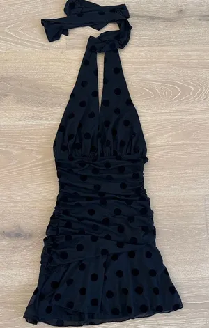 Hello Molly Halter Mini Dress Polka Dot She's So Current Size XS in Black thumbnail 1
