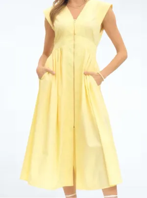 Entro Women’s Cap Sleeve Zip Front Midi Dress in Yellow Size S thumbnail 1