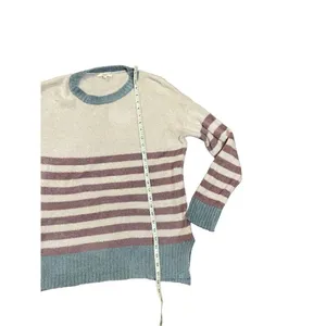 Easel Los Angeles cream, dark pink & teal‎ striped soft sweater size large thumbnail 5