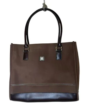 Diane Von Furstenberg Double Handle Suede & Leather Tote Bag Snap Brown Classic thumbnail 1