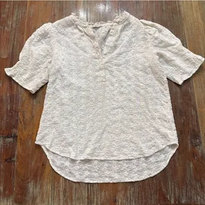 Mod Goddess White Floral Eyelet Blouse Medium Boho thumbnail 1