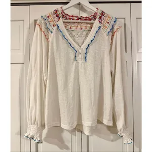 Free People White Siesta crochet embroidered colorful boho blouse small thumbnail 3