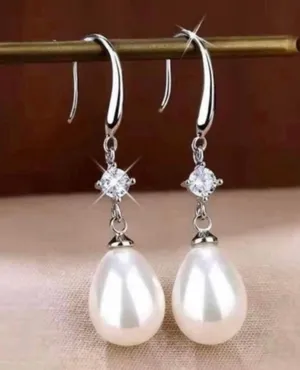 925 Silver Plated White Pearl Dangle Drop Earrings for Women thumbnail 3