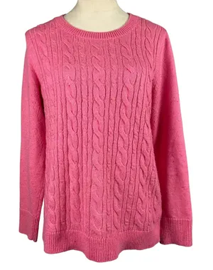 Talbots Womens Medium Pink Cable Knit Crewneck Long‎ Sleeve Sweater Fisherman thumbnail 1