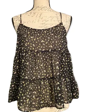 H&M Divided Semi Sheer Floral Babydoll Top Size Small thumbnail 1