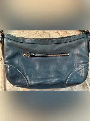 Vintage Coach Chelsea Navy Pebbled Leather East/West Duffle Baguette 14700 thumbnail 11