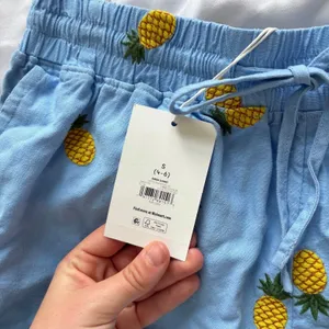 NWT Blue Embroidered Pineapple Fruit Linen Blend Shorts Small Quiet Luxury thumbnail 4