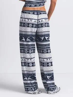 NWT Skims Navy Deer Fair Isle Wide Leg Lounge Pants Sz 3X thumbnail 3