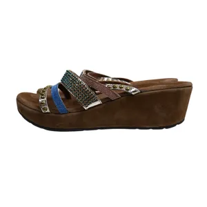 Azura Women's EU 41 Stylish Wedge Suede Leather Sandals Jeweled Studded thumbnail 5