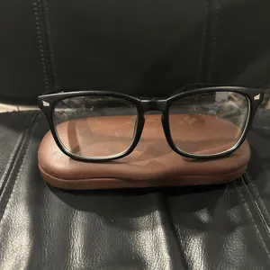 Black Square Glasses with Brown Case. Clear lens ready to wear. thumbnail 2