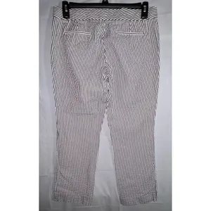 J. Crew Women 8 Seersucker Pants Navy Blue White Striped Cotton Cropped Nautical thumbnail 2