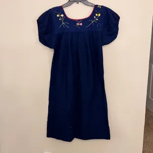 Vintage 1970's Colorful Navy Mexican Huipil Style Dress / ML thumbnail 2