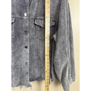 Pol Women’s Corduroy Button Distressed Gray Raw Hem Jacket Plus Size 3XL thumbnail 8