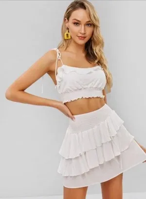Zaful White Ruffle/Smocked Set thumbnail 1