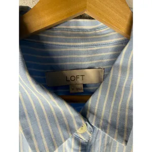 Loft Womens Blue White Striped Short Sleeve Button Down Rayon Shirt Medium thumbnail 4
