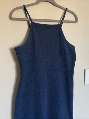 Madewell Blue Navy Indigo Knit Texture Knee-Length Midi Apron Cami Dress Size M thumbnail 4