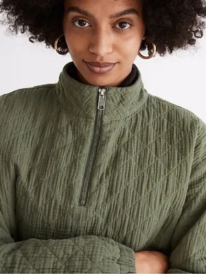 Madewell Diamond Jacquard Half-Zip Pullover Top Faded Palm Green Jacket Large thumbnail 2