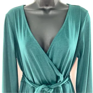 Leadingstar Chic Deep Green Long Sleeve Mock Wrap Dress w/Matching Belt-Size L thumbnail 3