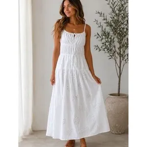 Sim & Sam Eyelet Dress Beachy Seashell Sun Star Nautical White Milkmaid Pockets thumbnail 3