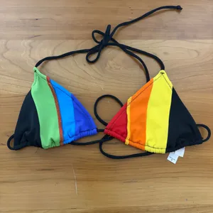 Victorias Secret Rainbow Colorblock Triangle Bikini Set Small High Leg String thumbnail 2