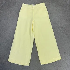 Loft Striped Linen Blend Wide Leg Crop Pants‎ Yellow White Small Lined Preppy thumbnail 16