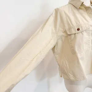 Forever 21 Shacket Size Large L Beige Cropped Button Front Top Pocket Minimalist thumbnail 4