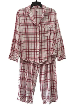 Victoria’s Secret Flannel Pajamas Peppermint Plaid Pink Red Large 2pc Pant Set thumbnail 1