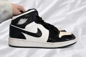 Nike Air Jordan 1 Mid Black White Panda Sneakers, size 7 womens thumbnail 1