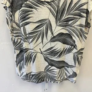 Tahari 100% Linen Tropical Palm Leaf Print Cap Sleeve T-shirt Top Black White XL thumbnail 4