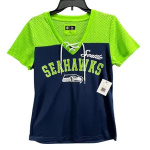 Seattle Seahawks NFL Football Shirt M Blue Green Lace Up Top Superbowl Champs‎ thumbnail 1