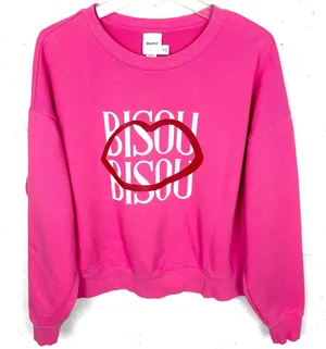 Anthropologie Jordan Nickson Bisou Bisou Sweatshirt Cotton Stretch Pink Medium thumbnail 1