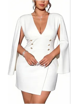 NEW V Neck Cape Blazer Split Sleeve Elegant Business Casual Blazer Mini Dress S thumbnail 5