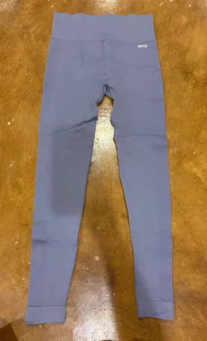 White Fox Boutique High-Waist Ribbed Leggings in Dusty Blue thumbnail 1