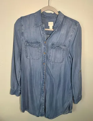 Chico's Washed Denim Button-Up Shirt thumbnail 1