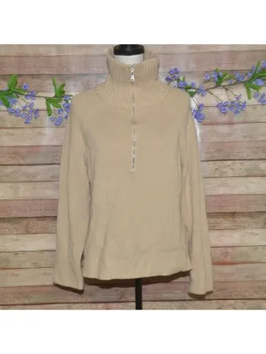 BTFBM Womens Tan Ribbed Knit High Neck Quarter Zip Sweater Size M So Soft Casual thumbnail 5