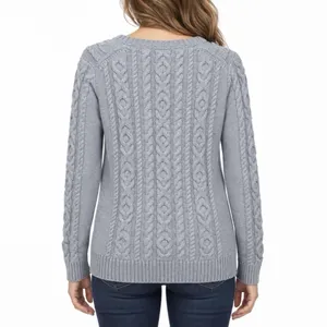 LL Bean GRAY Double L Mixed Cable Cotton Crew Neck Pullover Sweater SMALL PETITE Size undefined thumbnail 3