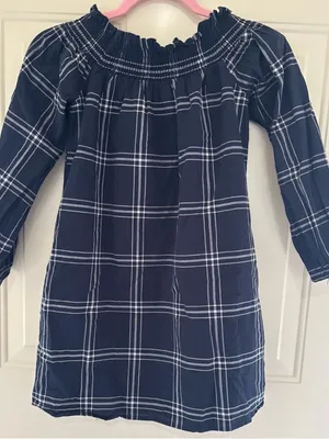 Abercrombie & Fitch Navy and White Plaid off the shoulder dress XS thumbnail 2